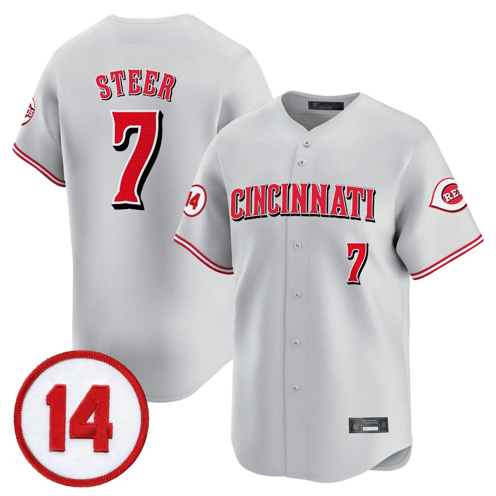 Friene C.Reds #7 Spencer Steer Player Gray Vapor Premier Limited Home Stitched Jerseys