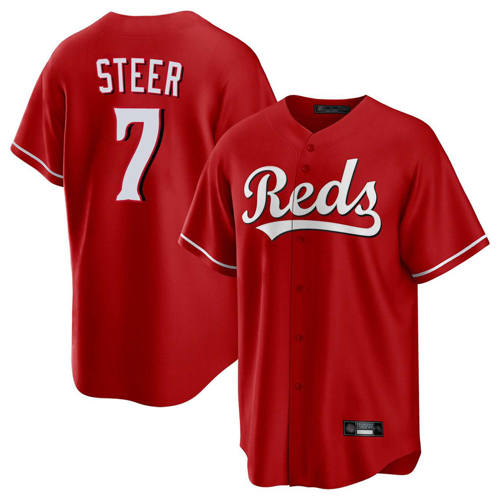 Friene C.Reds #7 Spencer Steer Player Red Home Game Stitched Jerseys