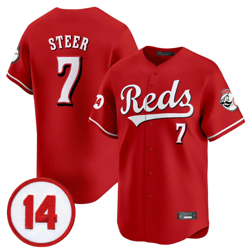 Friene C.Reds #7 Spencer Steer Player Red Vapor Premier Limited Home Stitched Jerseys