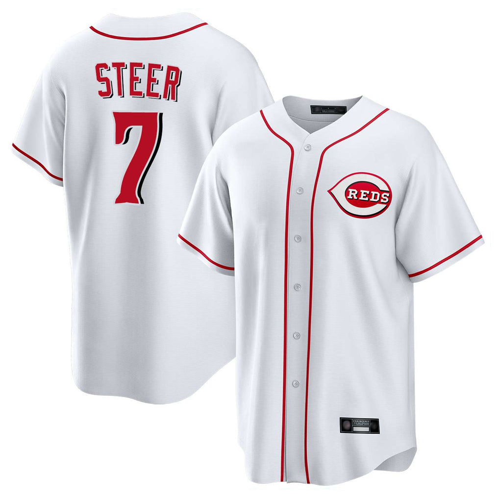 Friene C.Reds #7 Spencer Steer Player White Game Home Stitched Jerseys