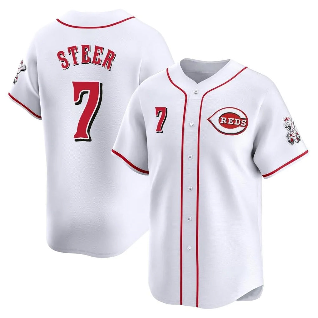 Friene C.Reds #7 Spencer Steer Player White Home Limited Stitched Jerseys