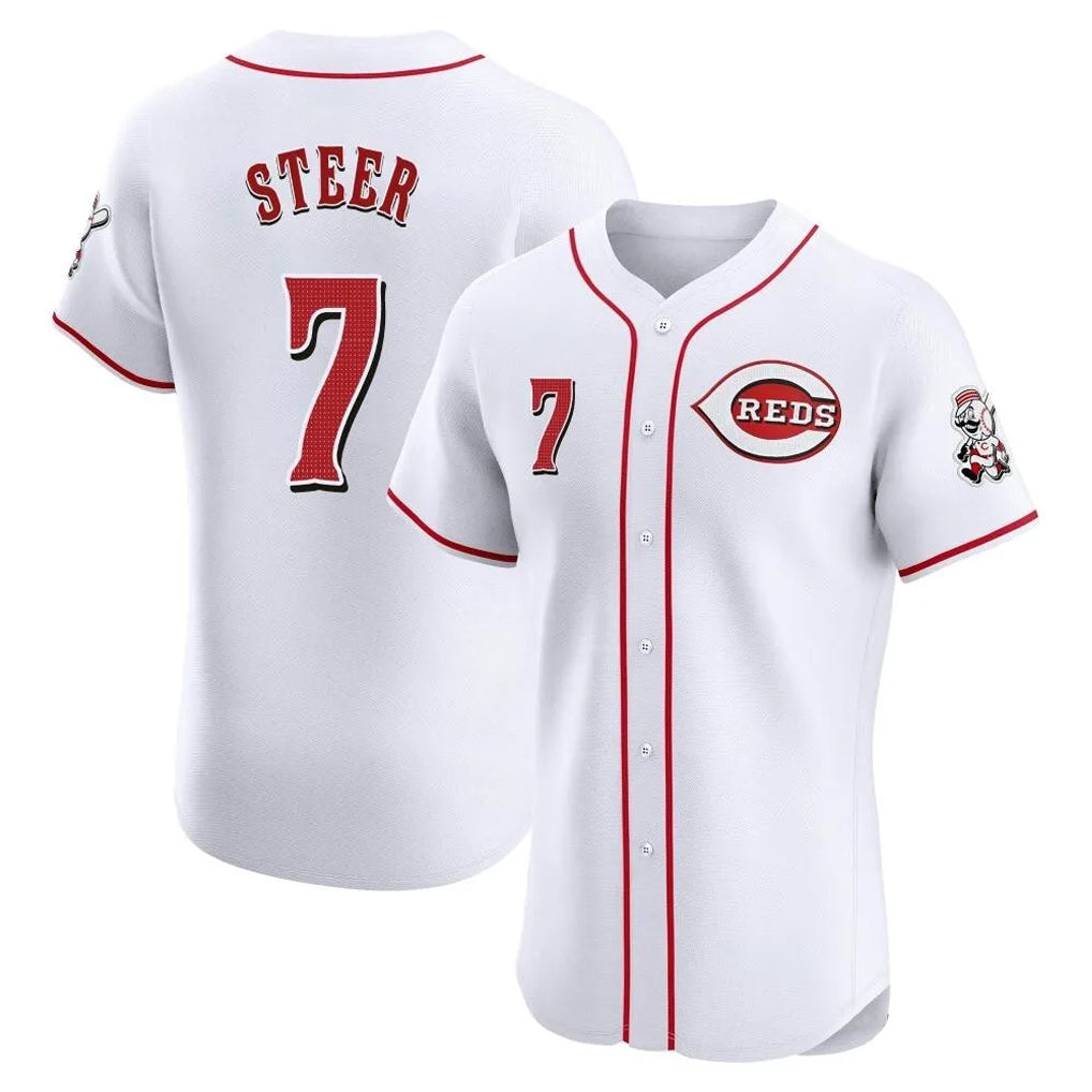 Friene C.Reds #7 Spencer Steer Player White Limited Elite Home Stitched Jerseys