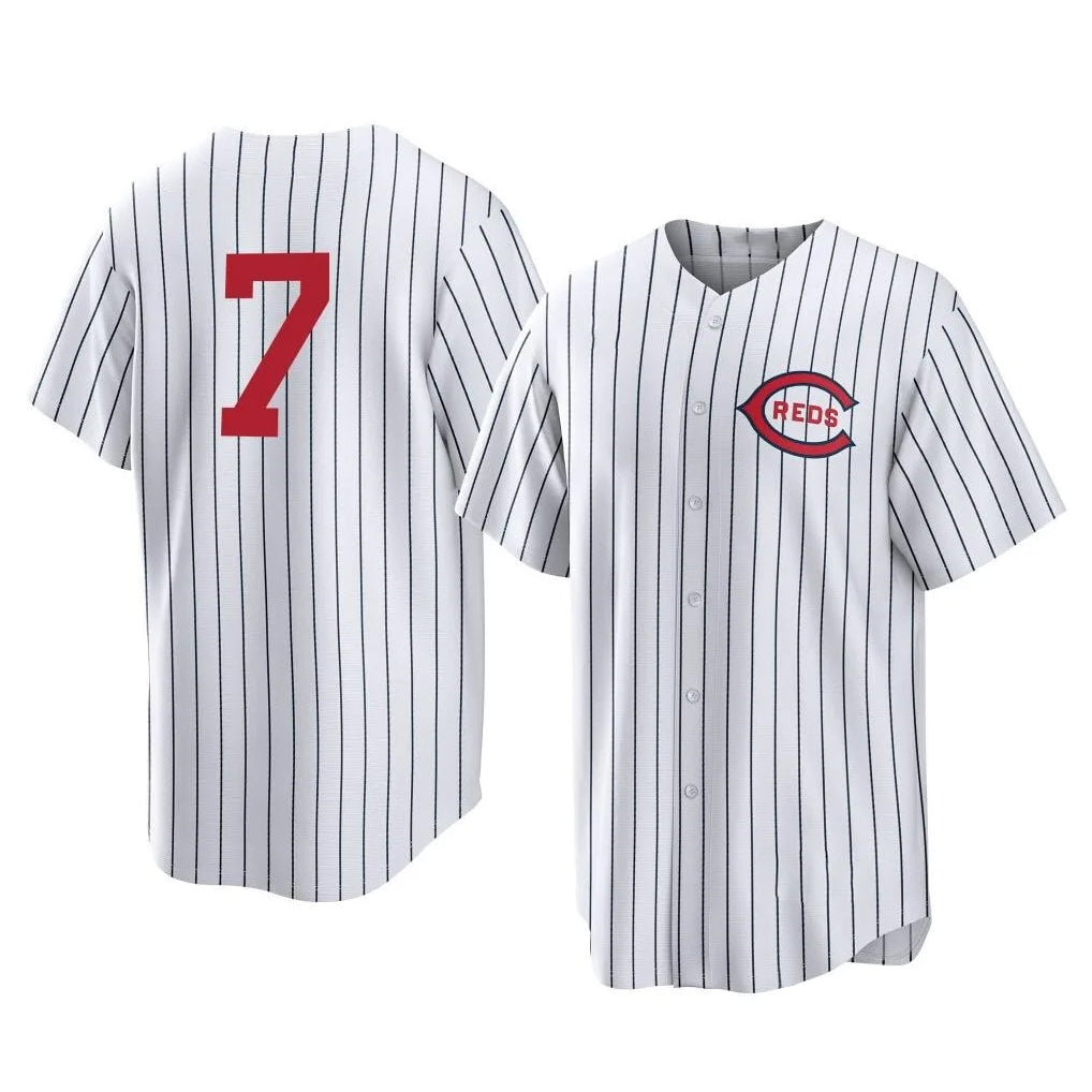 Friene C.Reds #7 Spencer Steer Player White Stripe Field of Dreams Game Home Stitched Jerseys