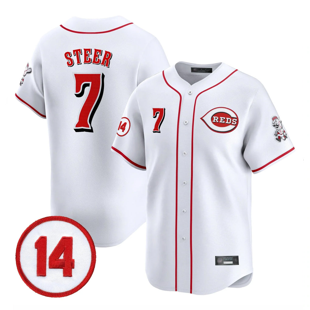 Friene C.Reds #7 Spencer Steer Player White Vapor Premier Limited Home Stitched Jerseys