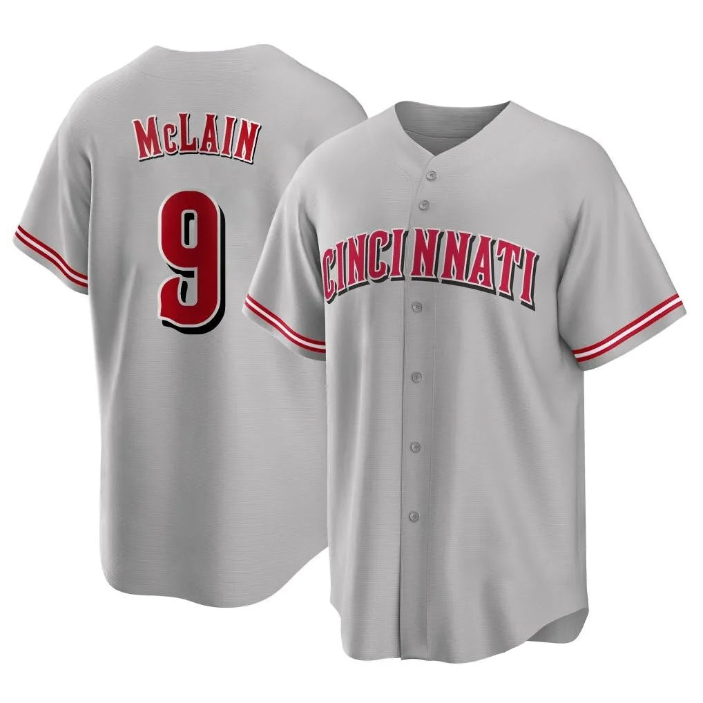 Friene C.Reds #9 Matt McLain Player Gray Home Game Stitched Jerseys
