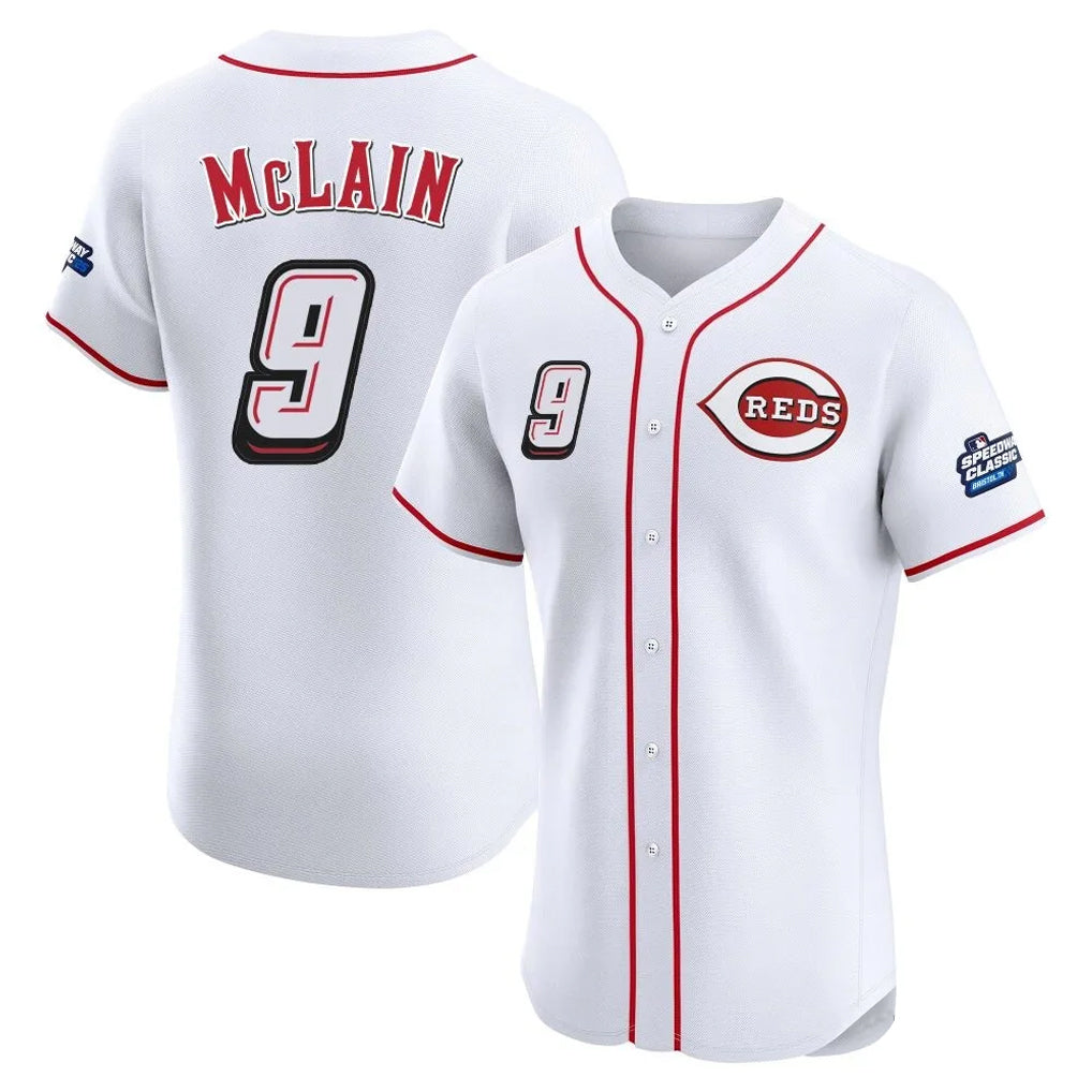 Friene C.Reds #9 Matt McLain Player White Speedway Classic Limited Elite Home Stitched Jerseys