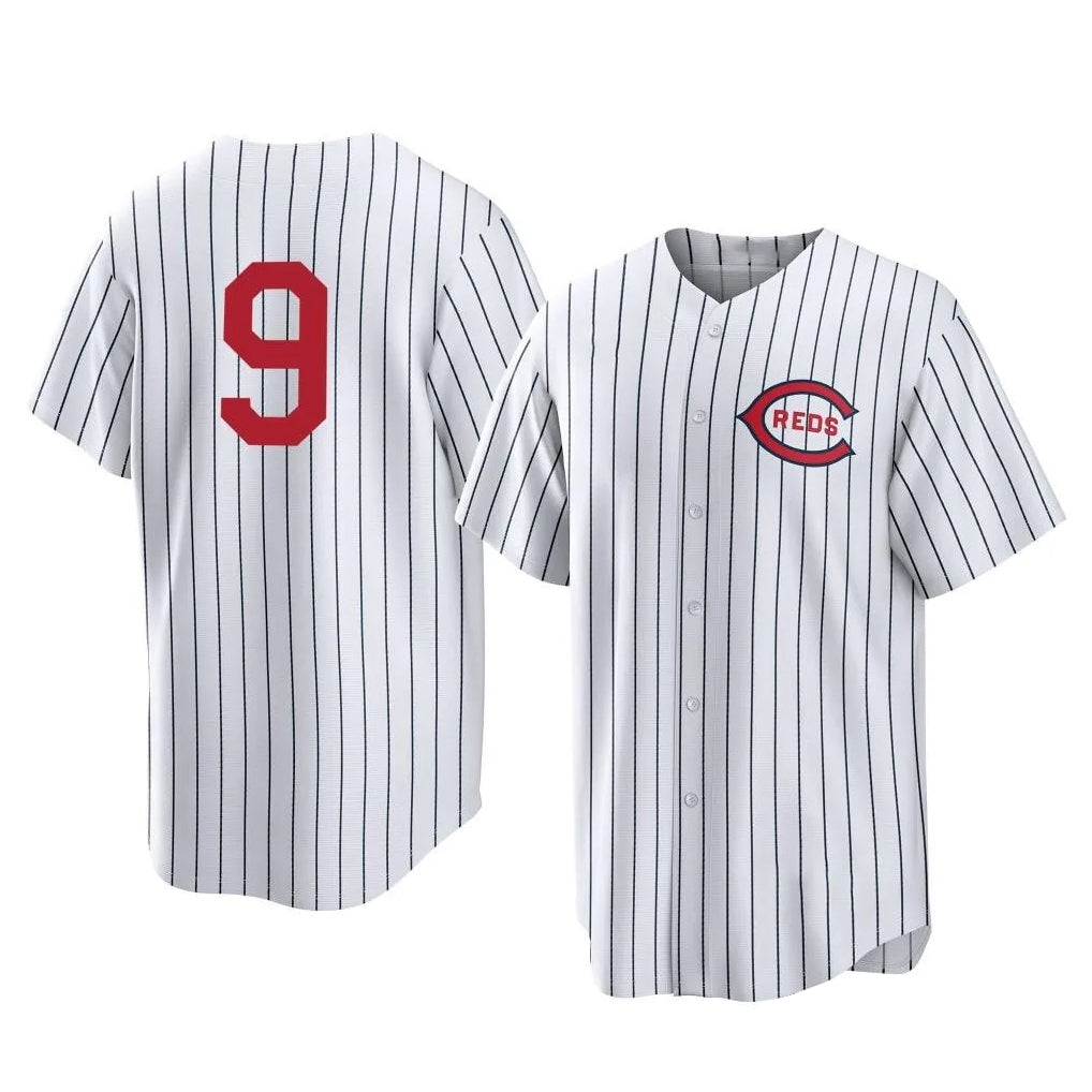 Friene C.Reds #9 Matt McLain Player White Stripe Field of Dreams Game Home Stitched Jerseys