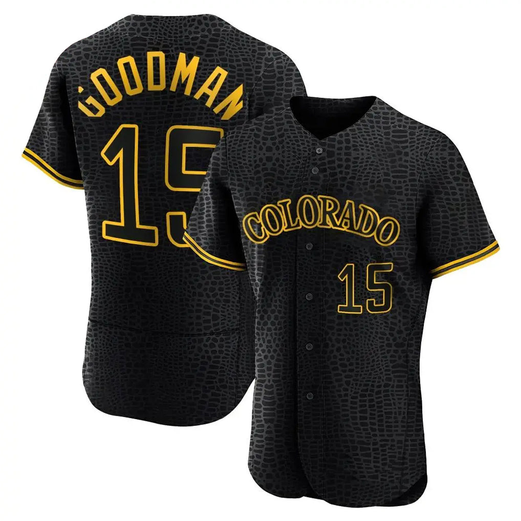 Friene  C.Rockies #15 Hunter Goodman Player Black Snake Skin City Limited Elite Home Stitched Jerseys