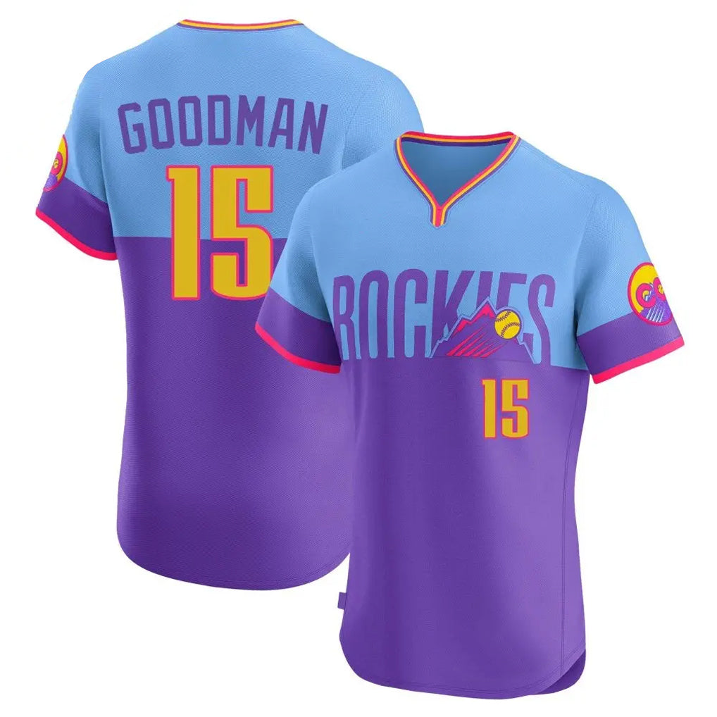 Friene  C.Rockies #15 Hunter Goodman Player Purple-Light Blue City Connect Limited Elite Home T-shirt Stitched Jerseys