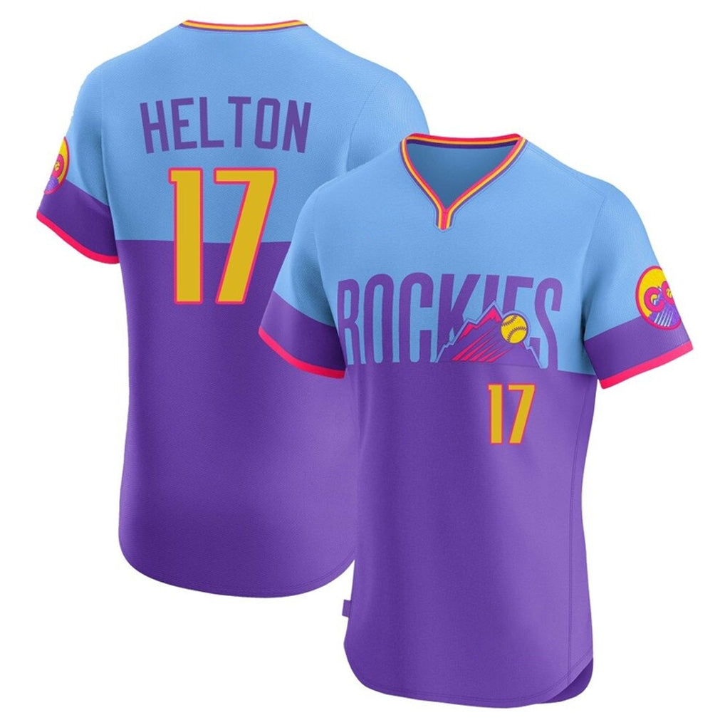 Friene  C.Rockies #17 Todd Helton Player Purple-Light Blue City Connect Limited Elite Home T-shirt Stitched Jerseys