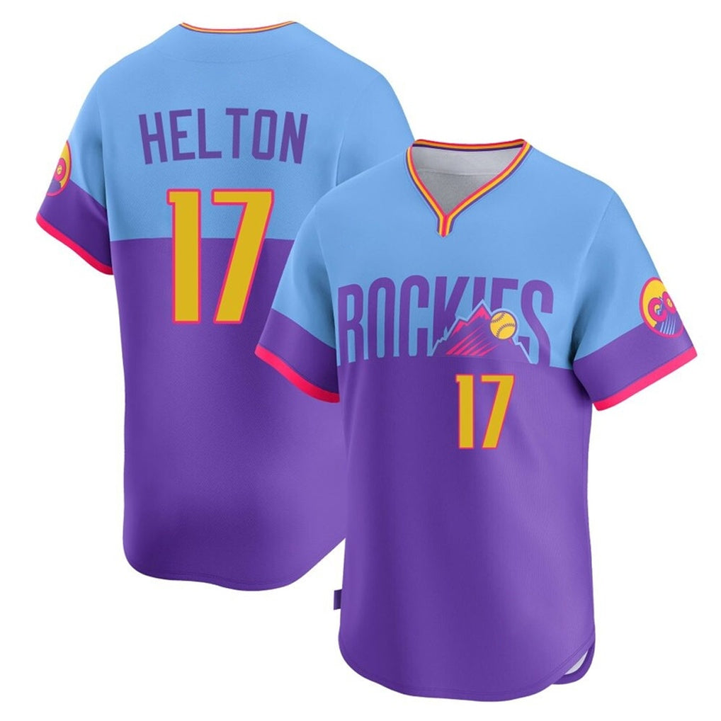 Friene  C.Rockies #17 Todd Helton Player Purple-Light Blue City Connect Limited Home T-shirt Stitched Jerseys