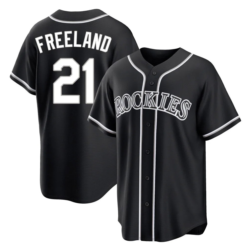 Friene  C.Rockies #21 Kyle Freeland Player Black Fashion Out Home Game Stitched Jerseys