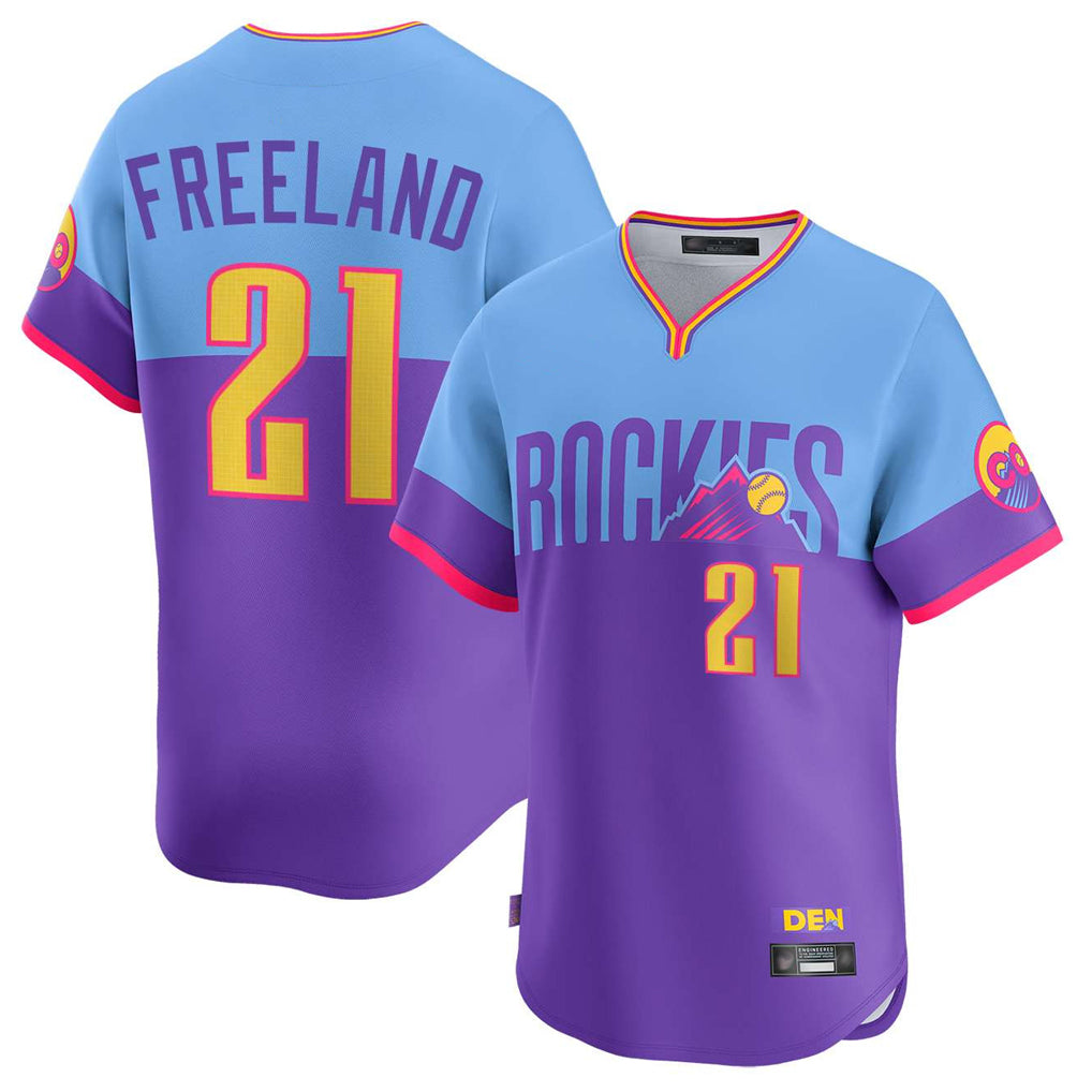 Friene  C.Rockies #21 Kyle Freeland Player Purple-Light Blue City Connect Limited Home T-shirt Stitched Jerseys