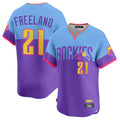 Friene  C.Rockies #21 Kyle Freeland Player Purple-Light Blue City Connect Limited Home T-shirt Stitched Jerseys