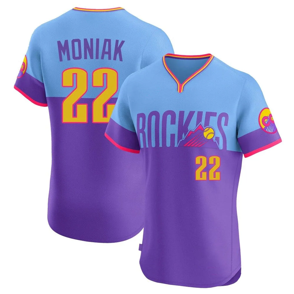 Friene  C.Rockies #22 Mickey Moniak Player Purple-Light Blue City Connect Limited Elite Home T-shirt Stitched Jerseys