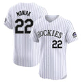 Friene  C.Rockies #22 Mickey Moniak Player White Limited Elite Home Stitched Jerseys