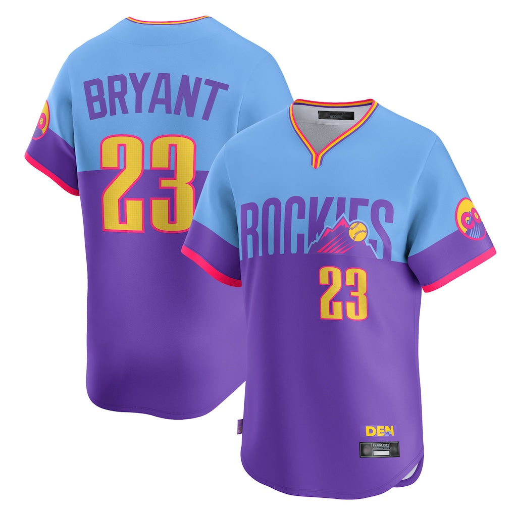 Friene  C.Rockies #23 Kris Bryant Player Purple-Light Blue City Connect Limited Home T-shirt Stitched Jerseys