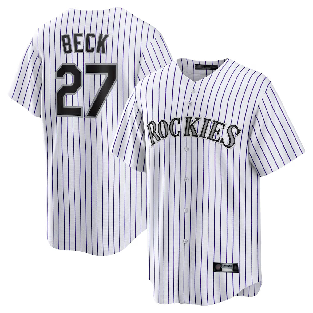 Friene  C.Rockies #27 Jordan Beck Player White Game Home Stitched Jerseys