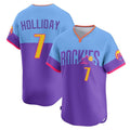Friene C.Rockies #7 Matt Holliday Player Purple-Light Blue City Connect Limited Home T-shirt Stitched Jerseys