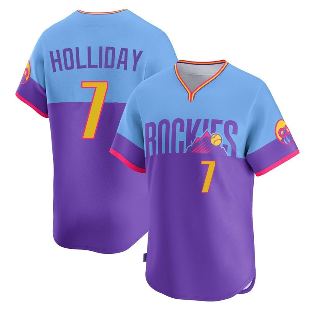 Friene C.Rockies #7 Matt Holliday Player Purple-Light Blue City Connect Limited Home T-shirt Stitched Jerseys