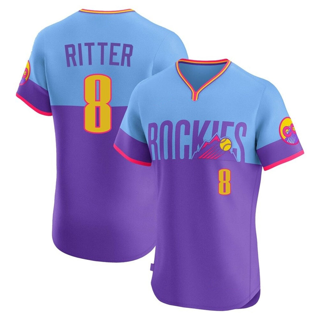 Friene  C.Rockies #8 Ryan Ritter Player Purple-Light Blue City Connect Limited Elite Home T-shirt Stitched Jerseys