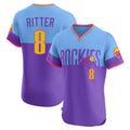 Friene  C.Rockies #8 Ryan Ritter Player Purple-Light Blue City Connect Limited Elite Home T-shirt Stitched Jerseys