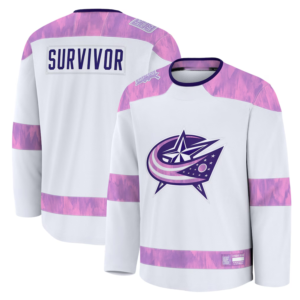 Friene CB.Jackets White Hockey Fights Cancer Survivor Practice Jersey