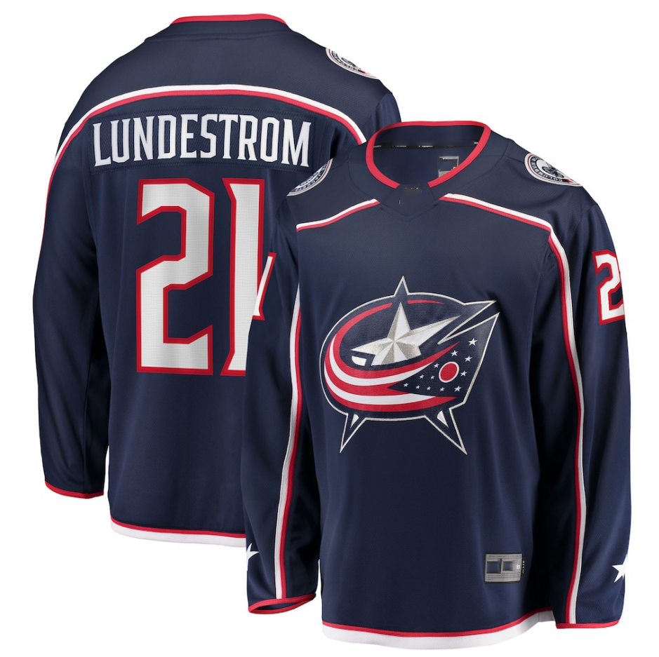 Friene CB.Jackets #21 Isac Lundestrom Navy Home Breakaway Jersey