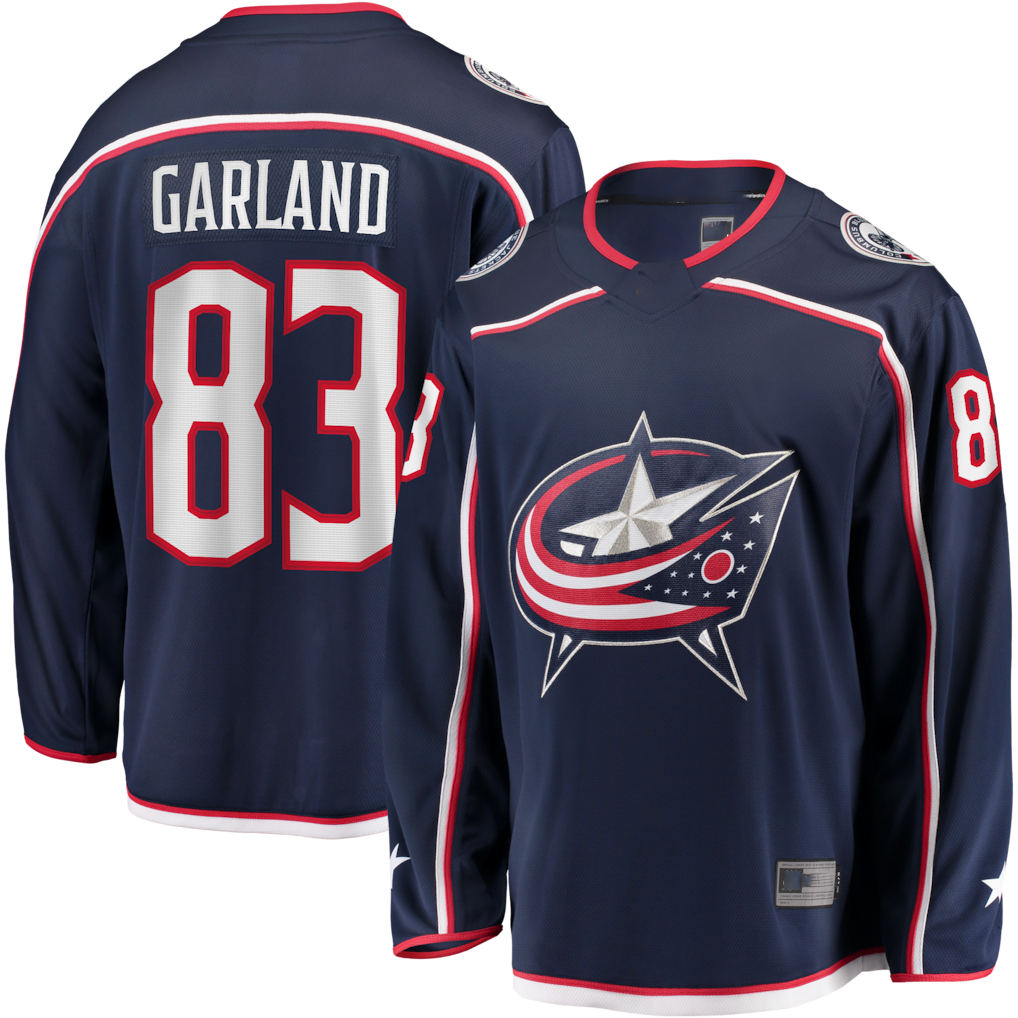 Friene CB.Jackets #83 Conor Garland Navy Home Breakaway Jersey