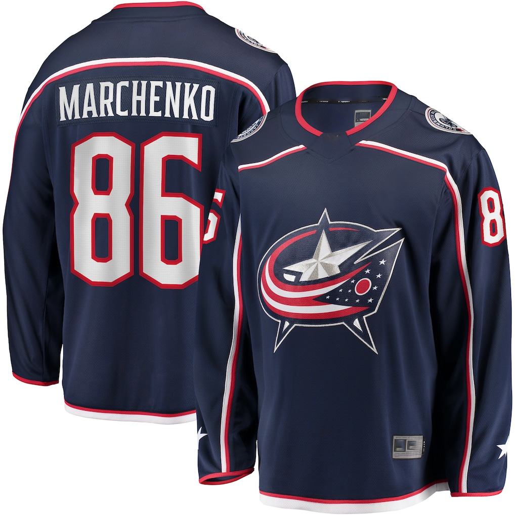 Friene CB.Jackets #86 Kirill Marchenko Navy Home Breakaway Jersey