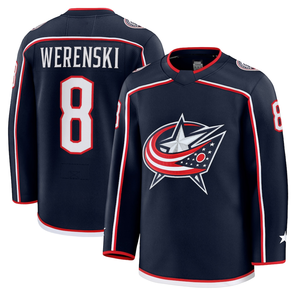 Friene CB.Jackets #8 Zach Werenski Navy Home Premium Jersey