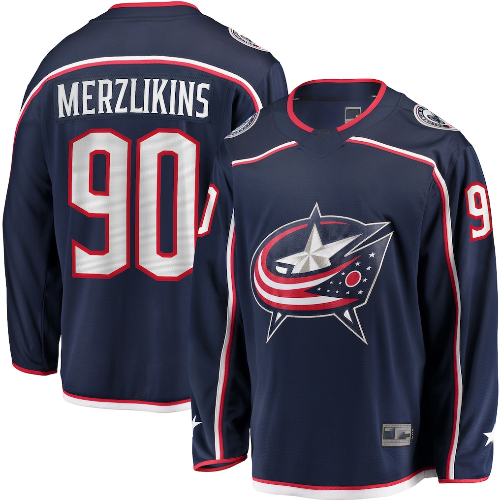 Friene CB.Jackets #90 Elvis Merzlikins Navy Home Breakaway Player Jersey