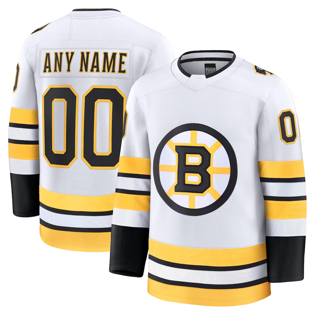 Friene Custom B.Bruins White Away Premium Stitched Jerseys
