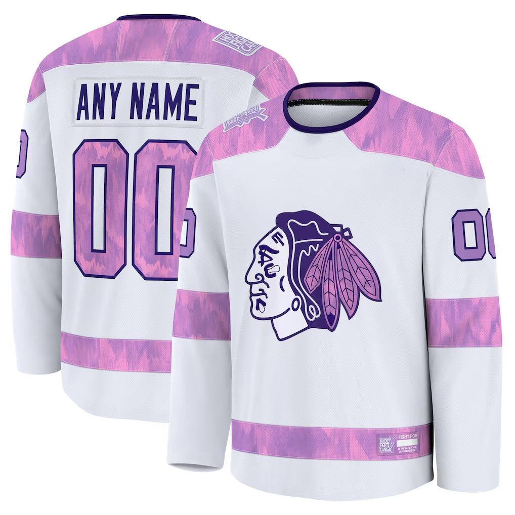 Friene Custom C.Blackhawks White 2024 Hockey Fights Cancer Practice Jerseys