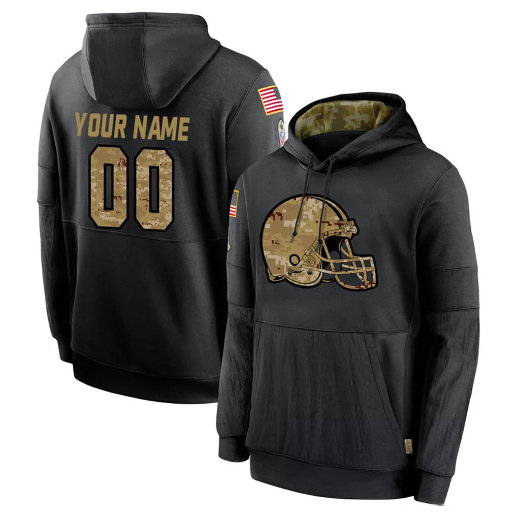 Friene Custom C.Browns Black Salute to Service Pullover Hoodies Limited Any Name & Numbers Stitched Jerseys