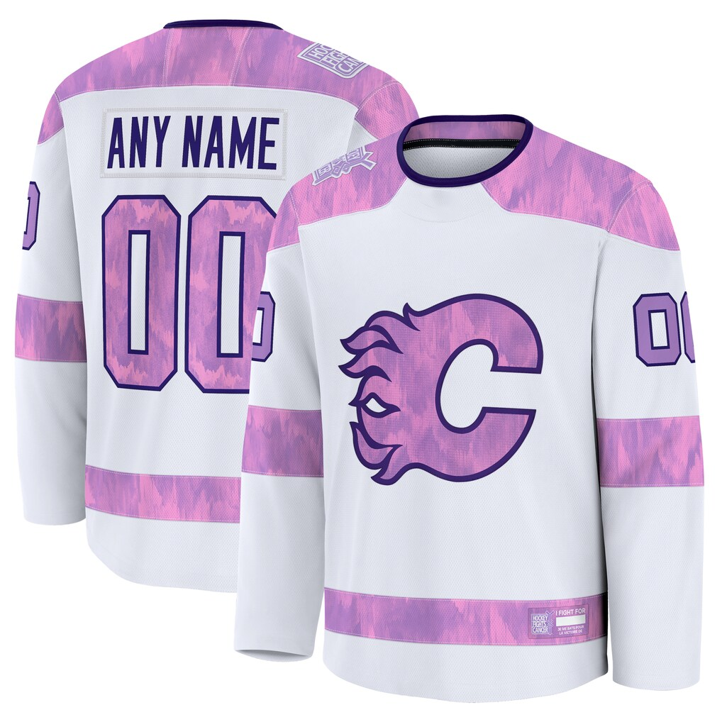 Friene Custom C.Flames White 2024 Hockey Fights Cancer Practice Jerseys