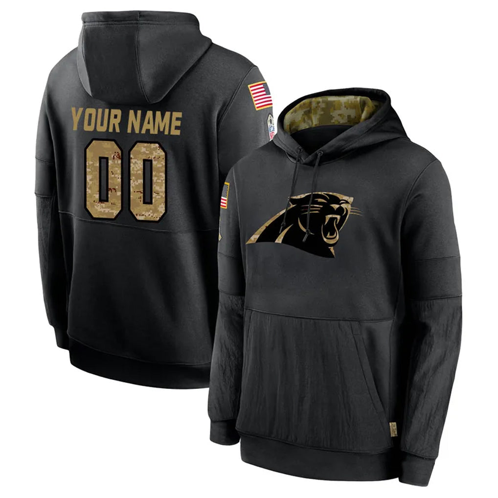 Friene Custom C.Panthers Black Salute to Service Pullover Hoodies Any Name & Numbers Stitched Jerseys