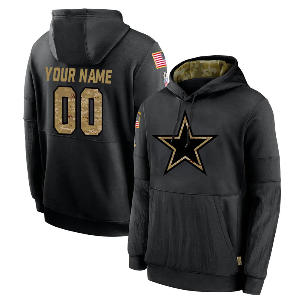 Friene Custom D.Cowboys Black Salute to Service Pullover Hoodies Limited Any Name & Numbers Stitched Jerseys