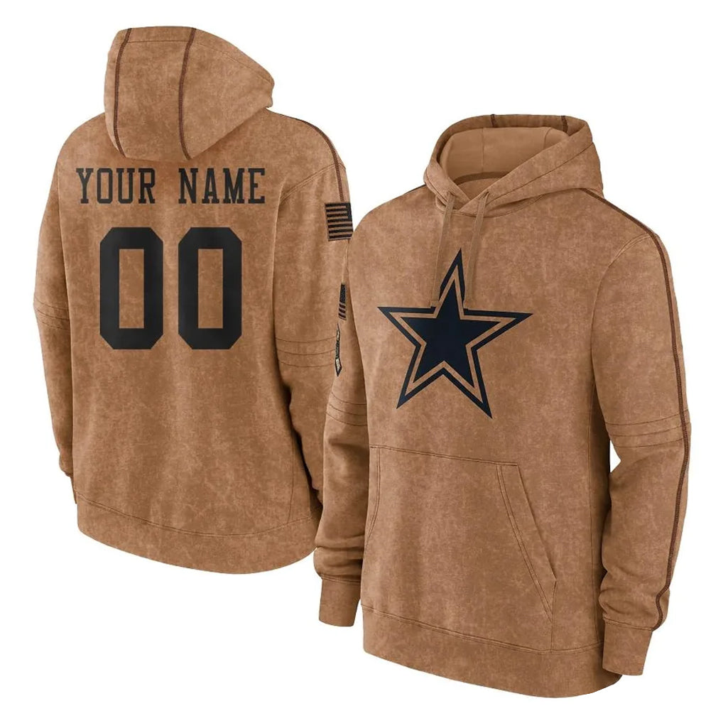 Friene Custom D.Cowboys Brown Salute to Service Hoodies Limited Game Any Name & Numbers Stitched Jerseys