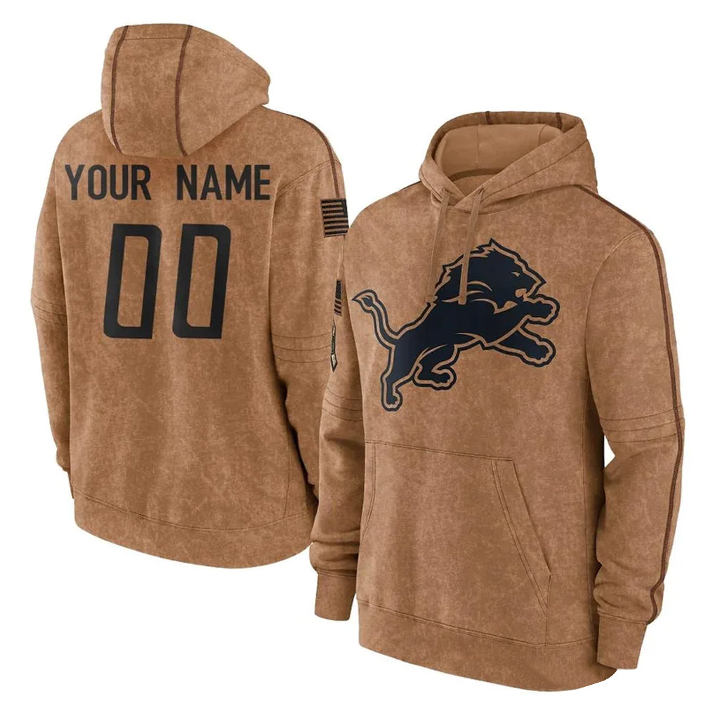 Friene Custom D.Lions Brown Salute to Service Hoodies Limited Game Any Name & Numbers Stitched Jerseys