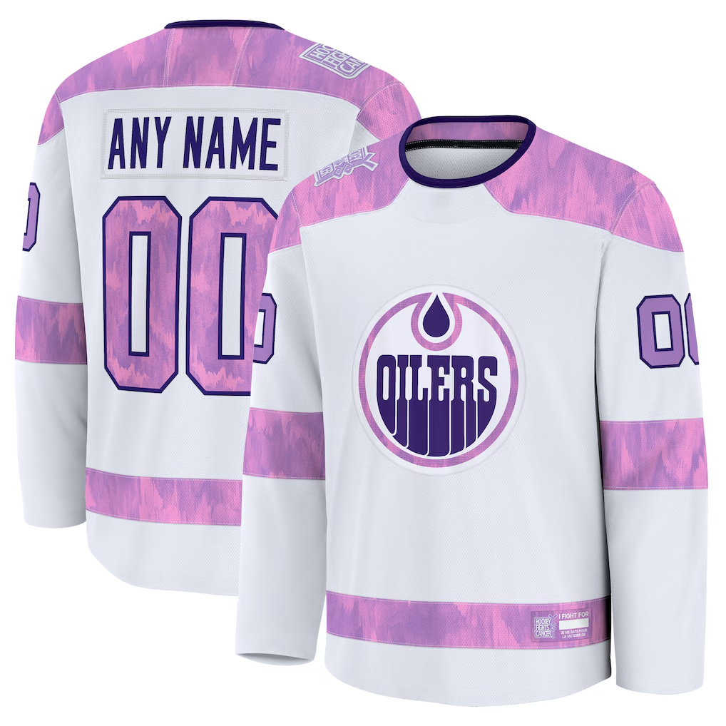 Friene Custom E.Oilers White 2024 Hockey Fights Cancer Practice Jerseys