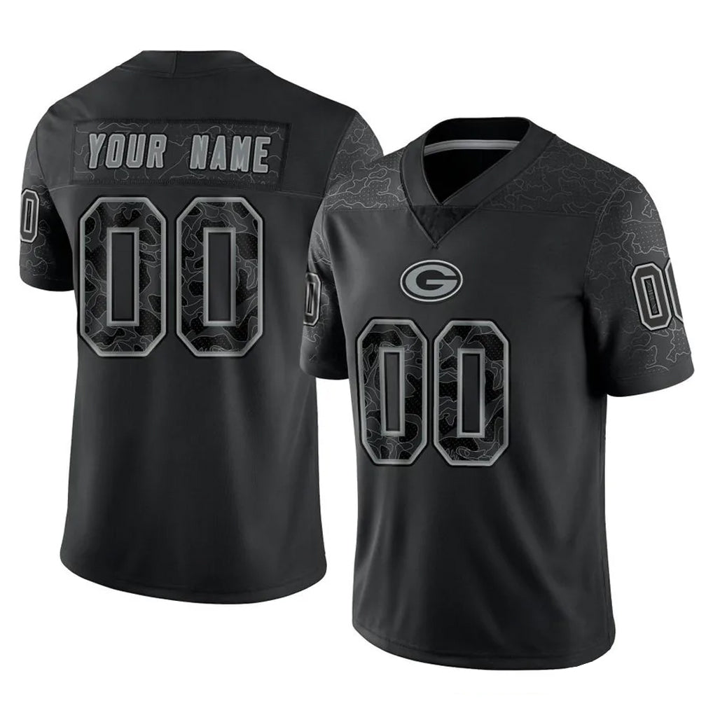 Friene Custom GB.Packers Black Reflective Limited Home Game Any Name & Numbers Stitched Jerseys