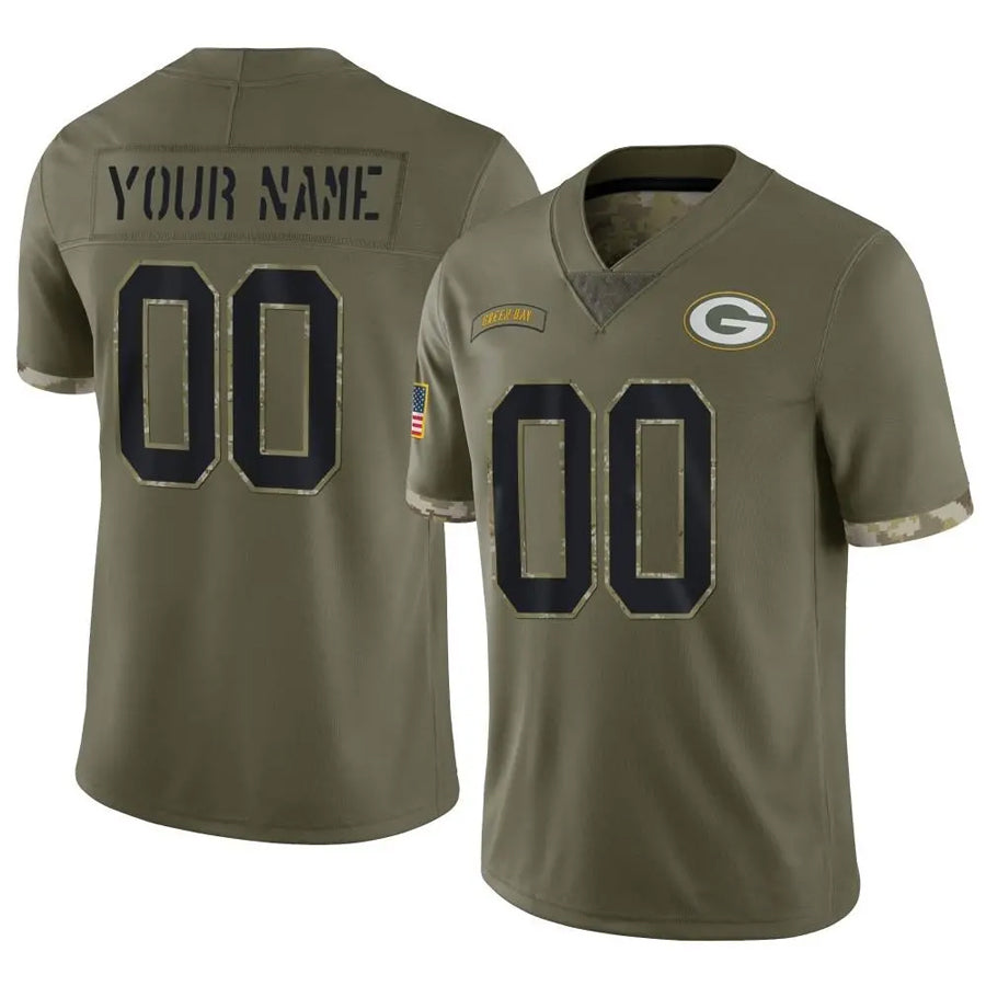 Friene Custom GB.Packers Salute To Service Olive Stitched Jerseys