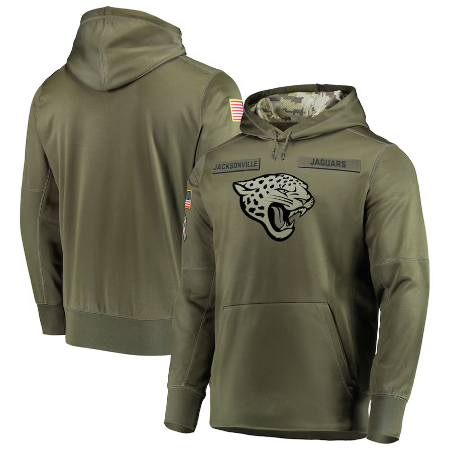 Friene Custom J.Jaguars Olive Salute to Service Pullover Hoodie Game Stitched Jerseys