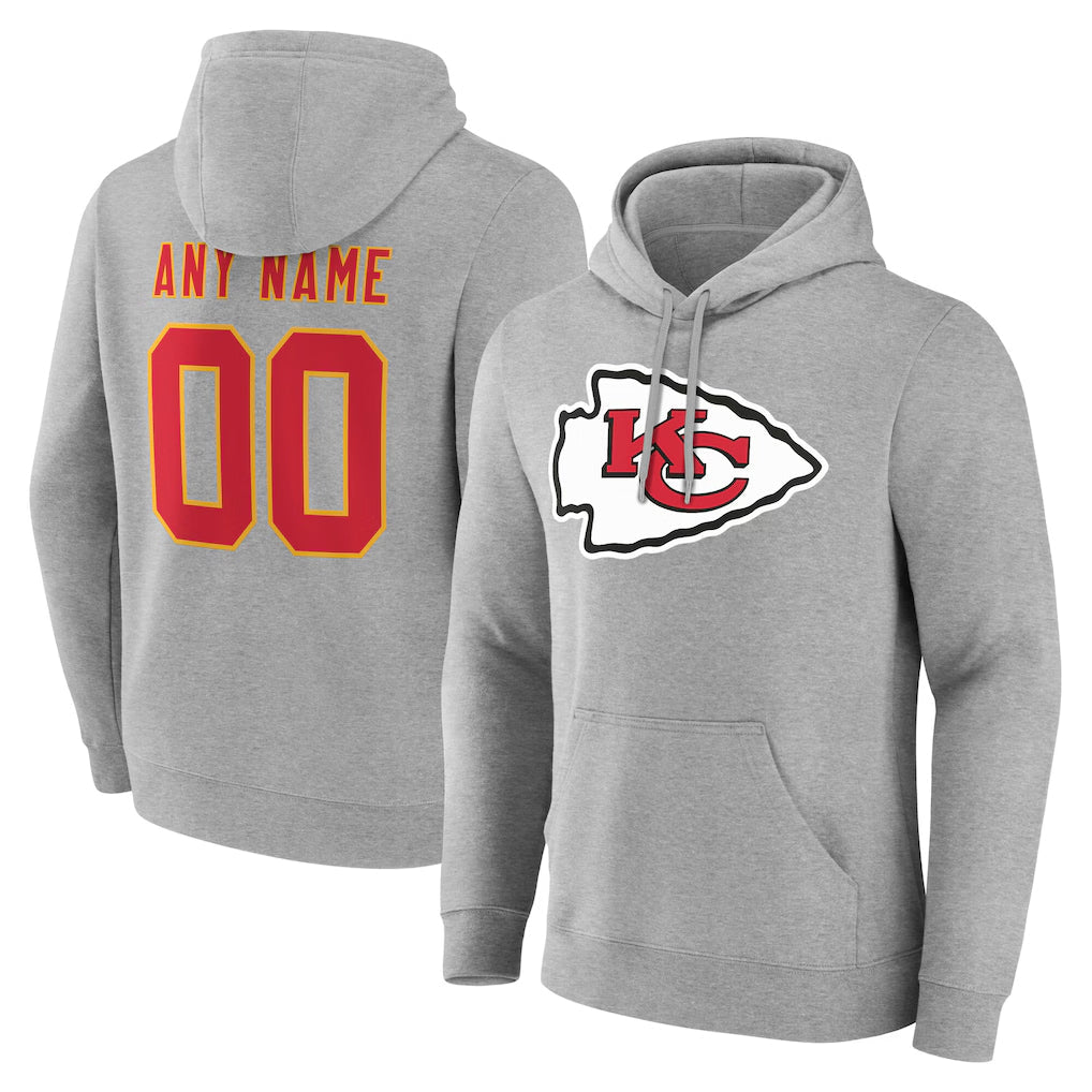 Friene Custom KC.Chiefs Gray Pullover Hoodies Limited Any Name & Numbers Stitched Jerseys