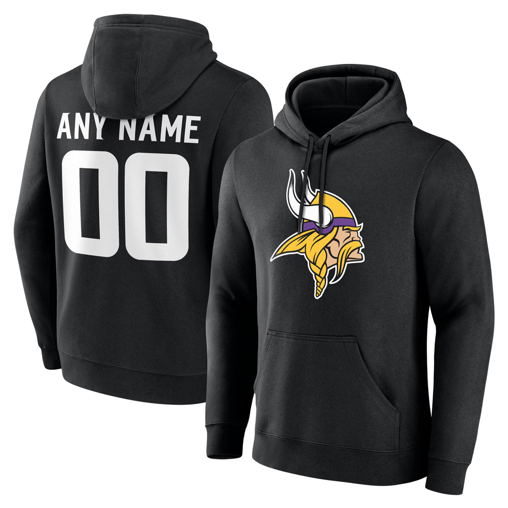 Friene Custom M.Vikings Black LOGO Pullover Hoodies Limited Any Name & Numbers Stitched Jerseys