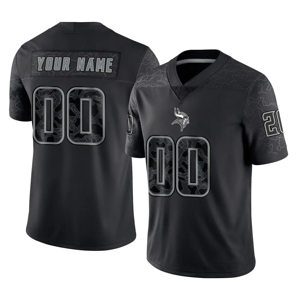 Friene Custom M.Vikings Black Limited Reflective Home Game Any Name & Numbers Stitched Jerseys