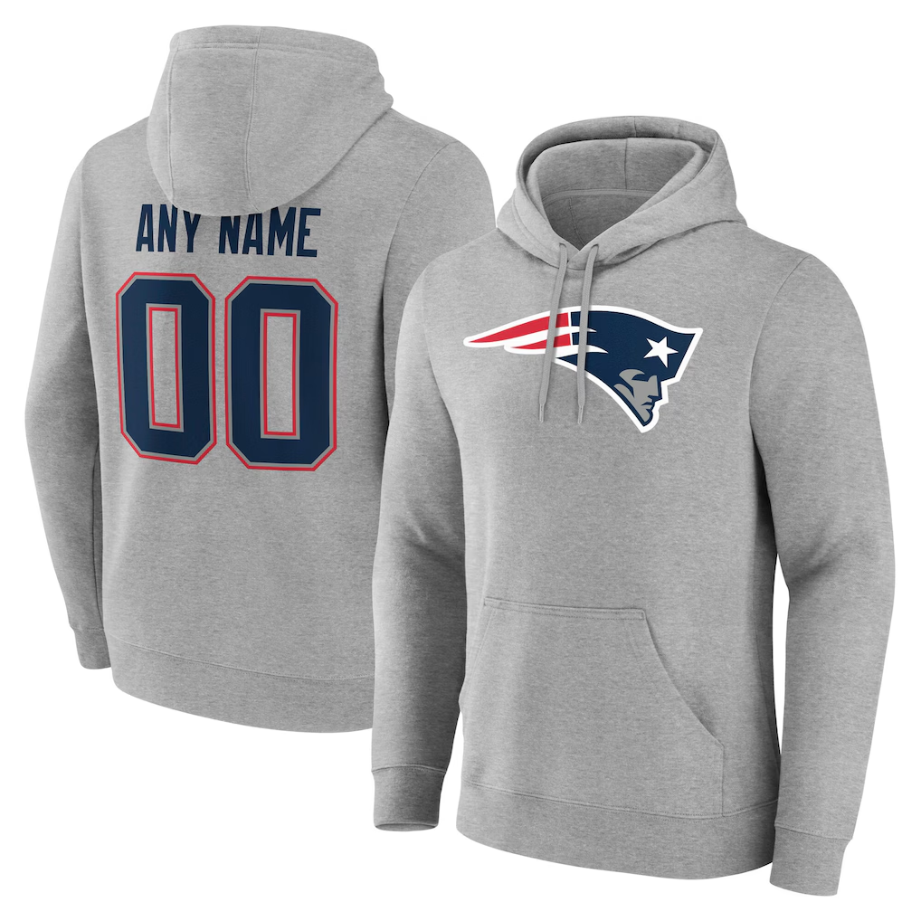 Friene Custom NE.Patriots Gray Team Authentic Personalized Name & Number Hoodie Stitched Jerseys