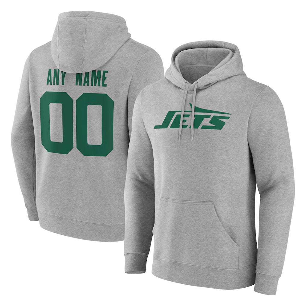 Friene Custom NY.Jets Gray LOGO Pullover Hoodies Limited Game Any Name & Numbers Stitched Jerseys