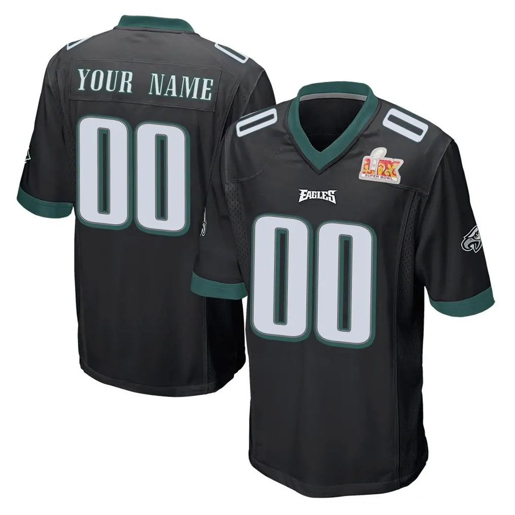 Friene Custom P.Eagles Black Super Bowl LIX Home Game Any Name & Numbers Stitched Jerseys
